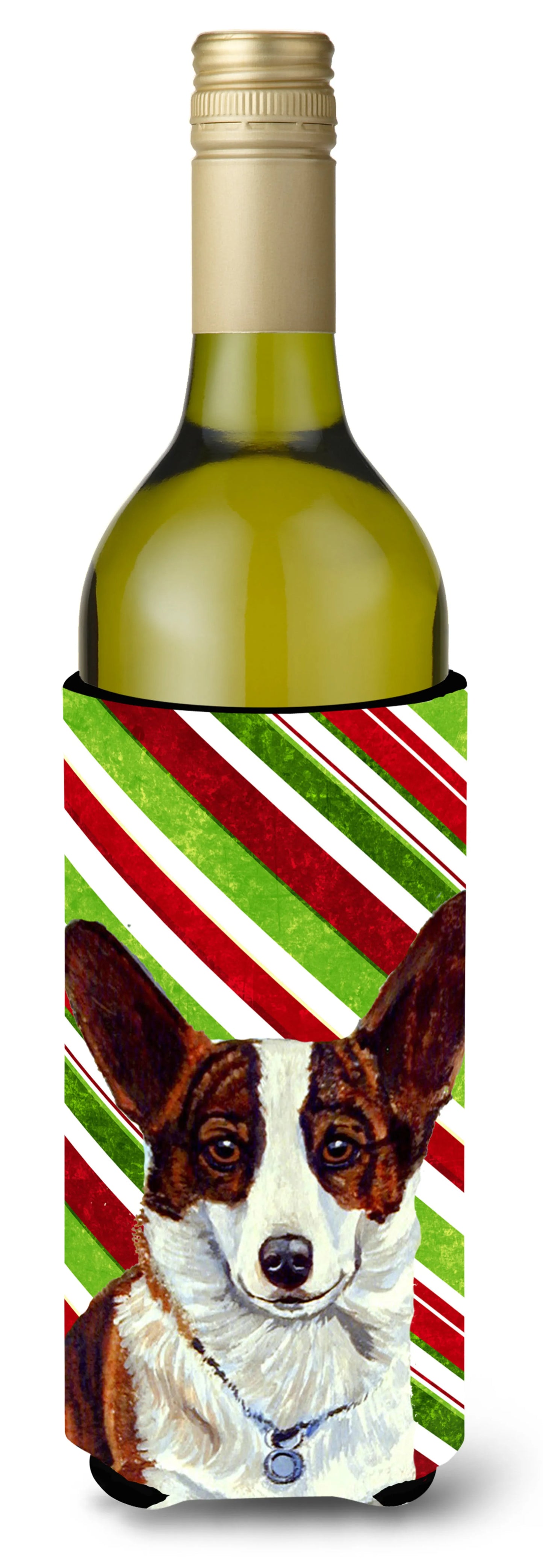 Candy Cane Holiday Christmas Design with Dog Wine Bottle Hugger