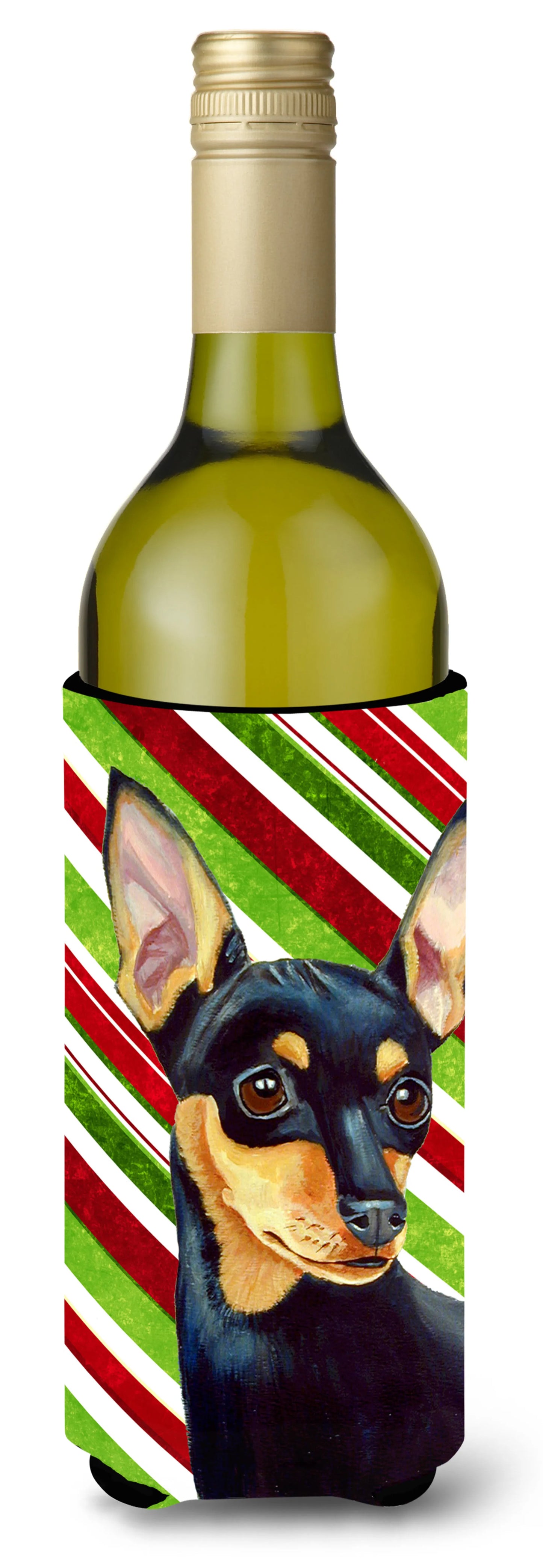 Candy Cane Holiday Christmas Design with Dog Wine Bottle Hugger