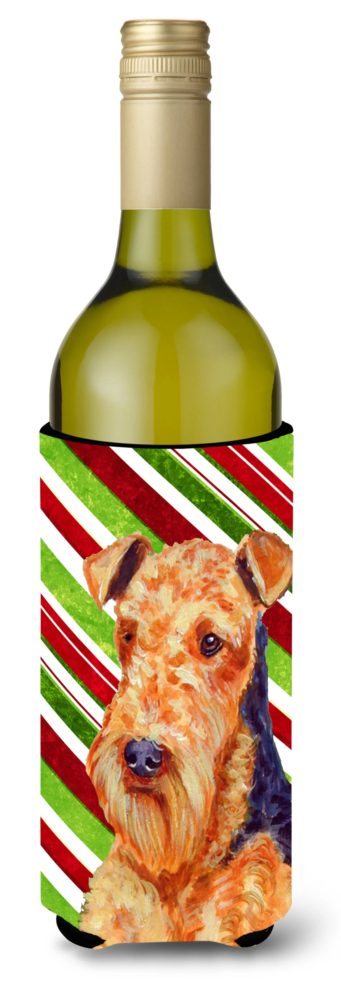 Candy Cane Holiday Christmas Design with Dog Wine Bottle Hugger