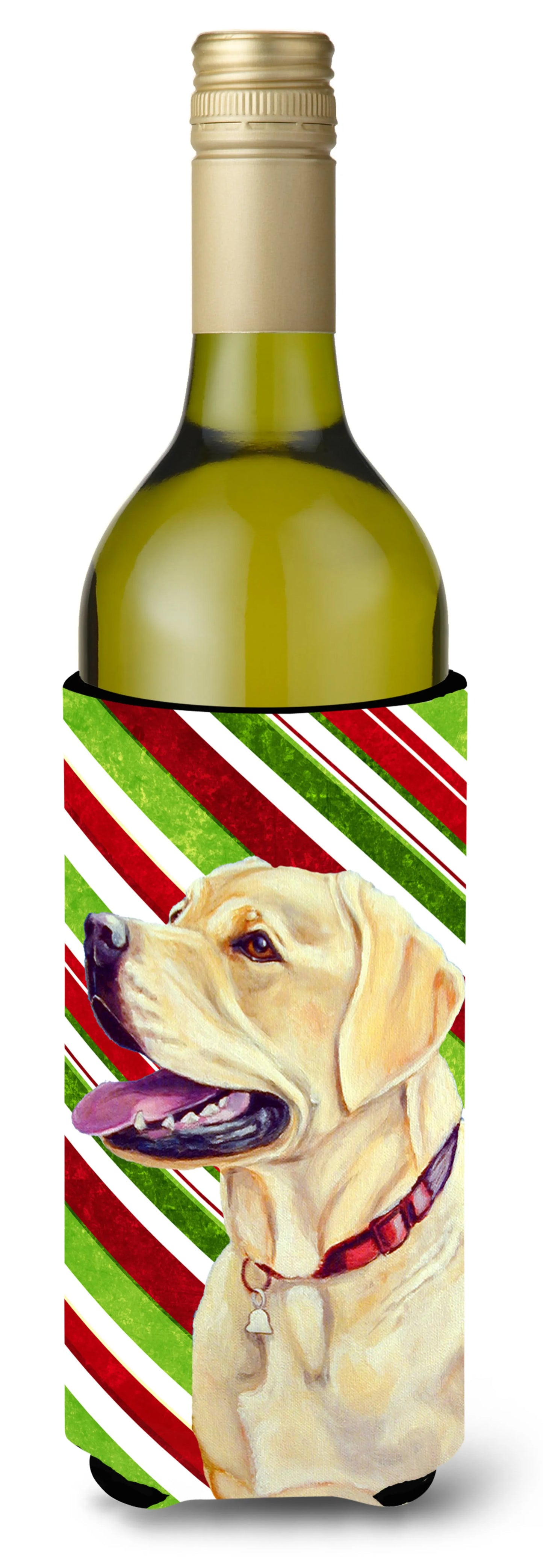 Candy Cane Holiday Christmas Design with Dog Wine Bottle Hugger