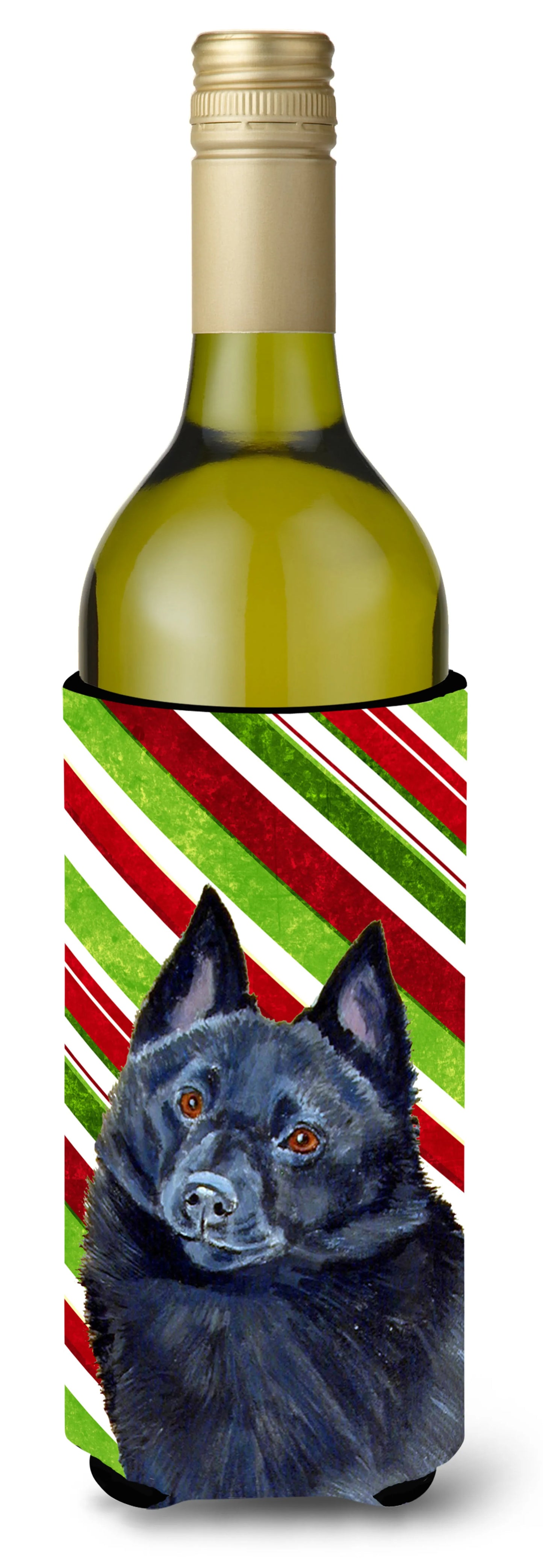 Candy Cane Holiday Christmas Design with Dog Wine Bottle Hugger