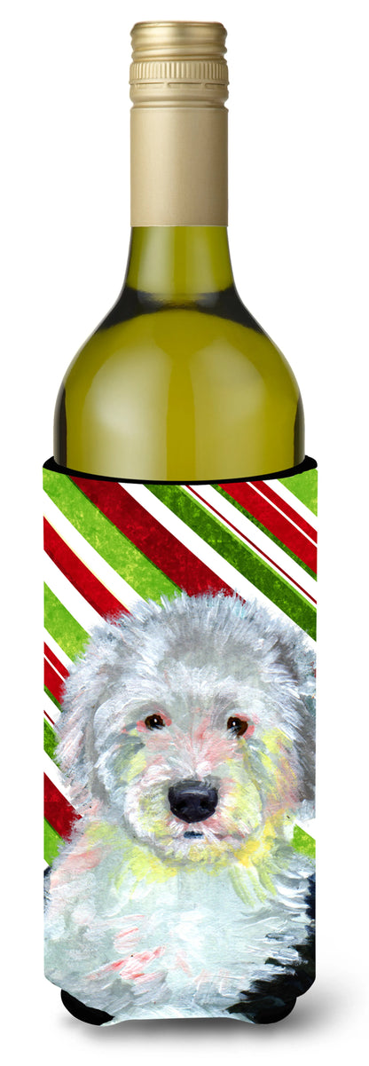 Candy Cane Holiday Christmas Design with Dog Wine Bottle Hugger