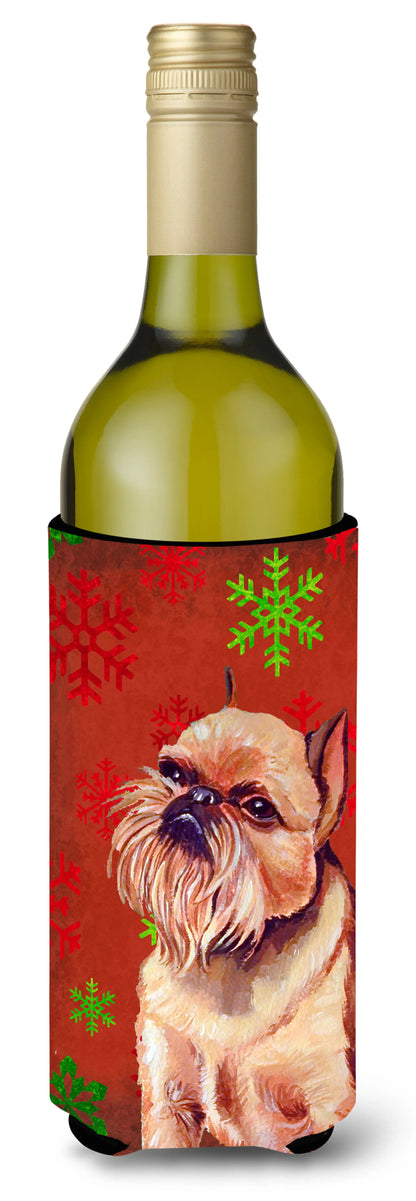 Red and Green Snowflakes Holiday Christmas Design with Dog Wine Bottle Hugger