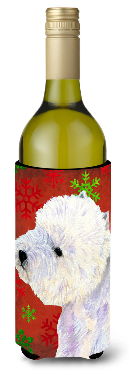 Red and Green Snowflakes Holiday Christmas Design with Dog Wine Bottle Hugger