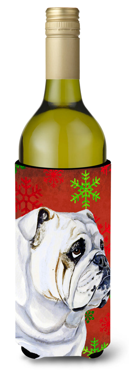 Red and Green Snowflakes Holiday Christmas Design with Dog Wine Bottle Hugger