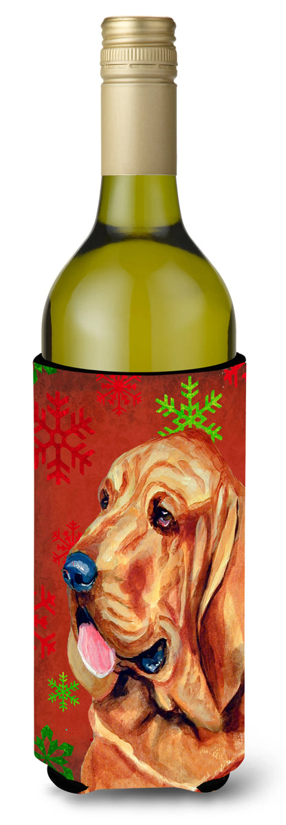 Red and Green Snowflakes Holiday Christmas Design with Dog Wine Bottle Hugger