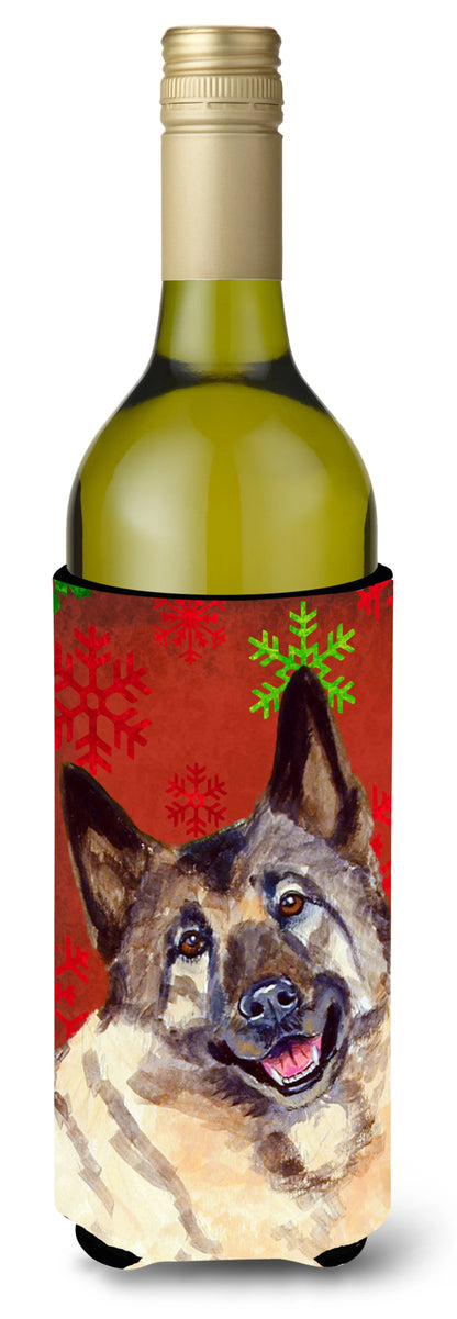 Red and Green Snowflakes Holiday Christmas Design with Dog Wine Bottle Hugger