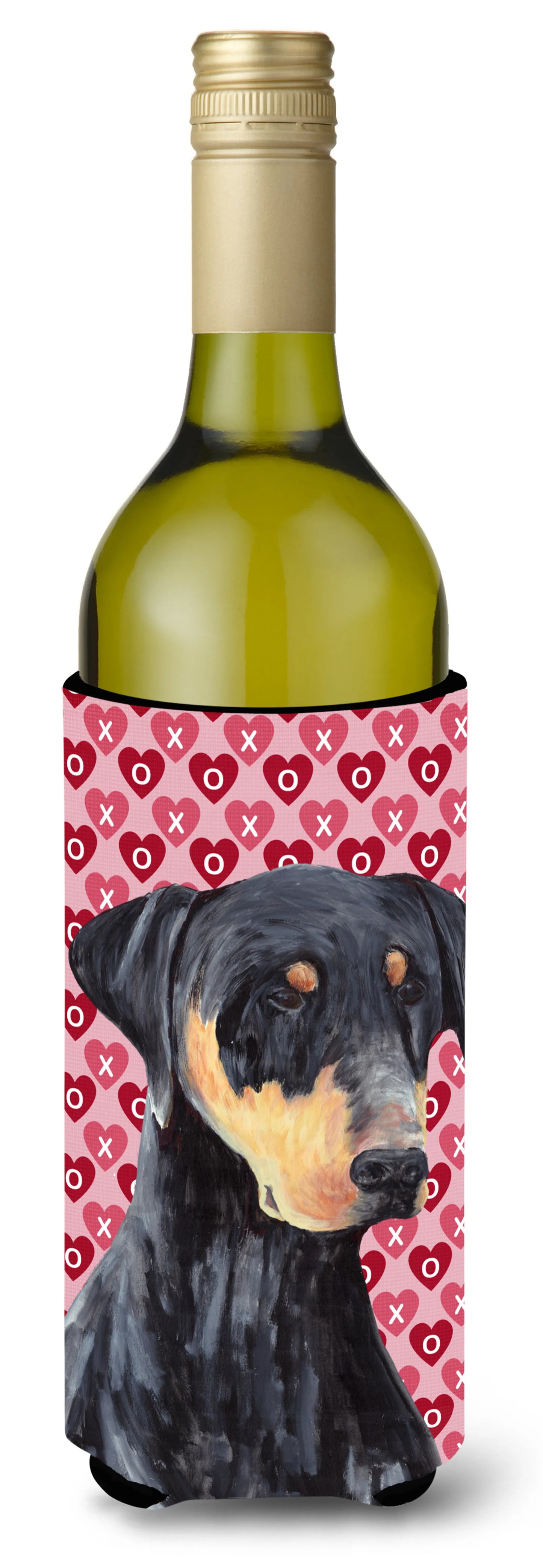 Hearts Love and Valentine's Day Design with Dog Wine Bottle Hugger