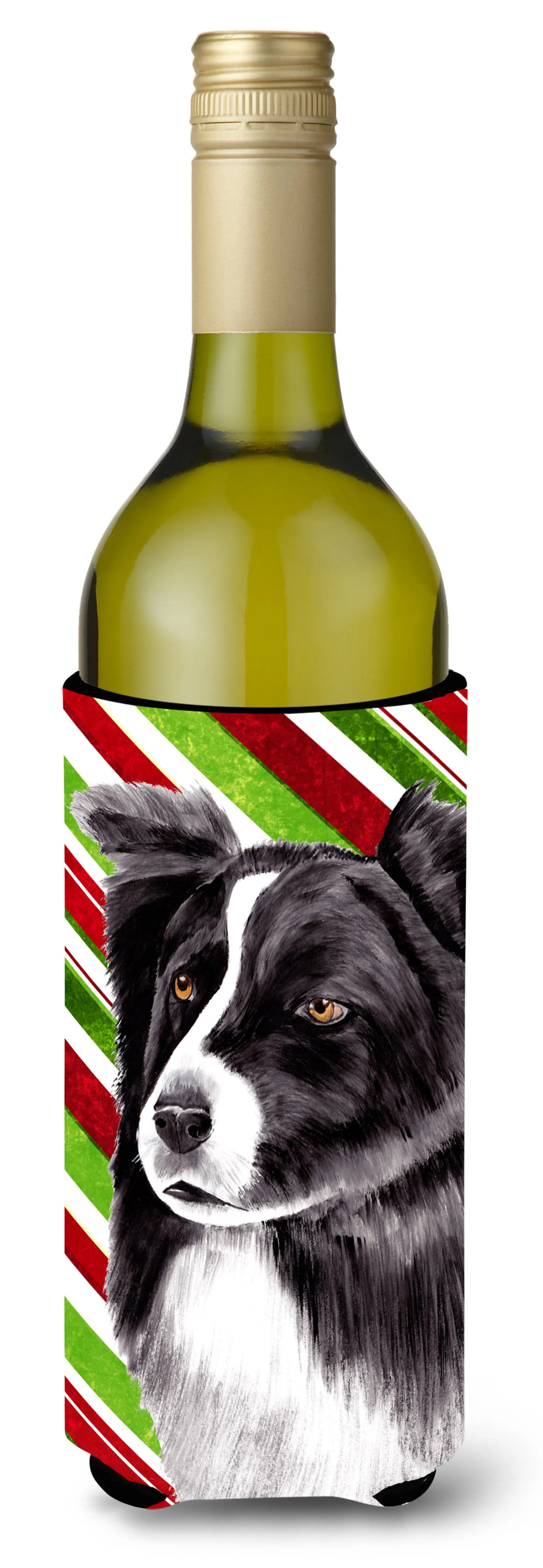 Candy Cane Christmas Design with Dog Wine Bottle Hugger