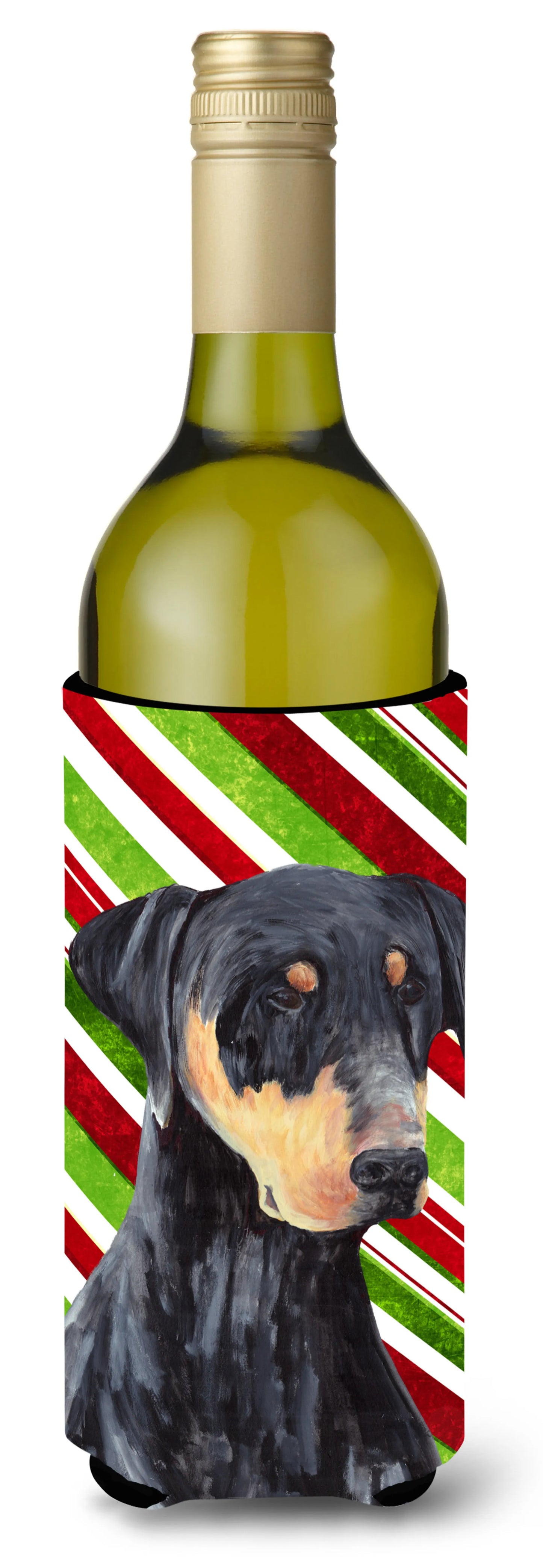 Candy Cane Christmas Design with Dog Wine Bottle Hugger