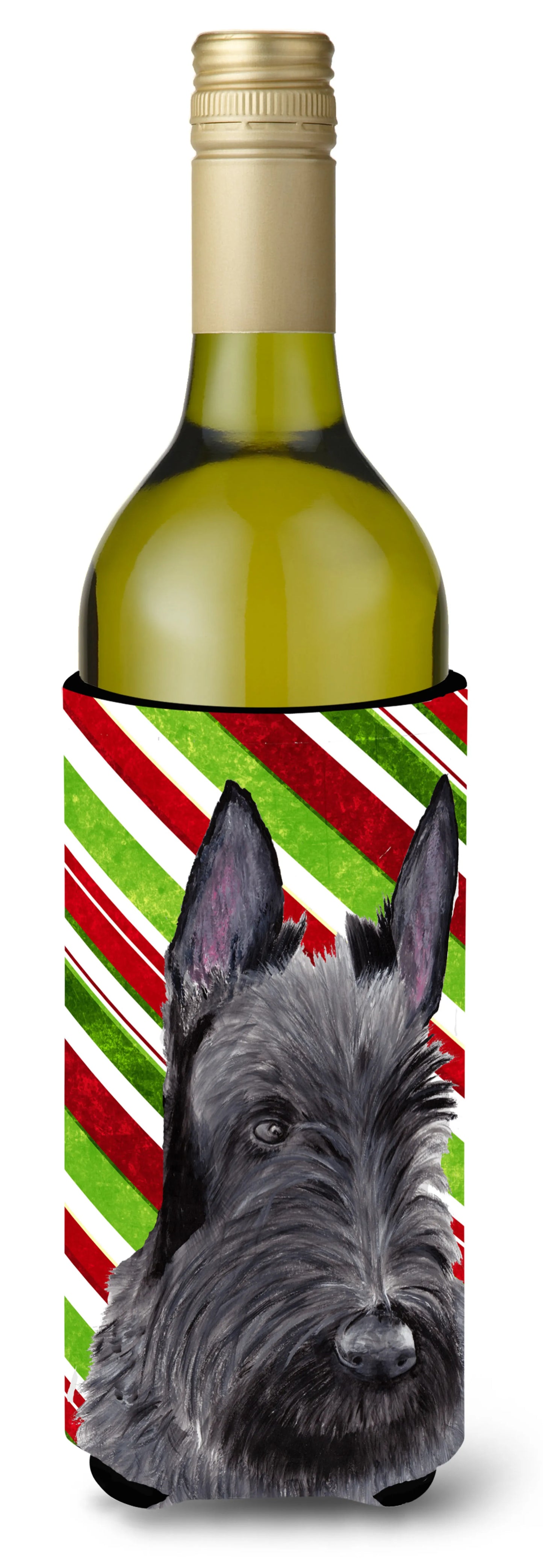 Candy Cane Christmas Design with Dog Wine Bottle Hugger