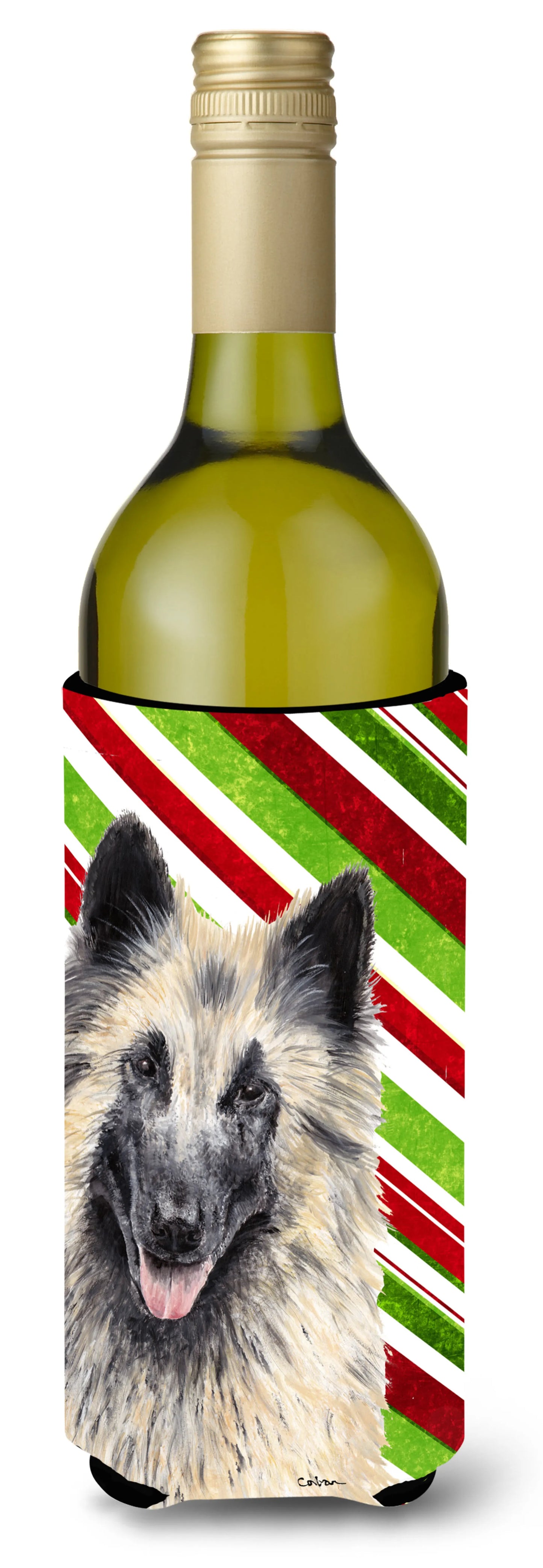 Candy Cane Christmas Design with Dog Wine Bottle Hugger