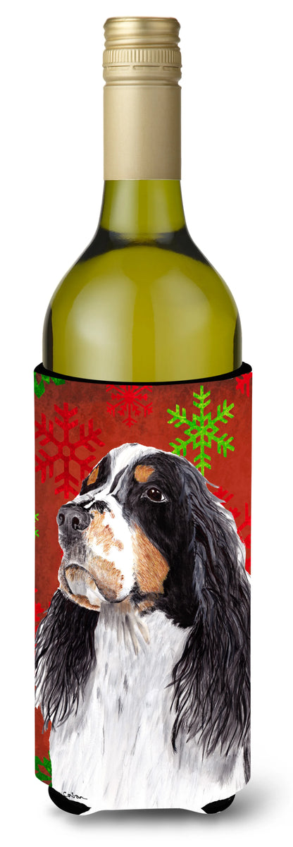 Red and Green Snowflakes Christmas Design with Dog Wine Bottle Hugger