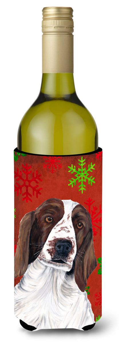 Red and Green Snowflakes Christmas Design with Dog Wine Bottle Hugger