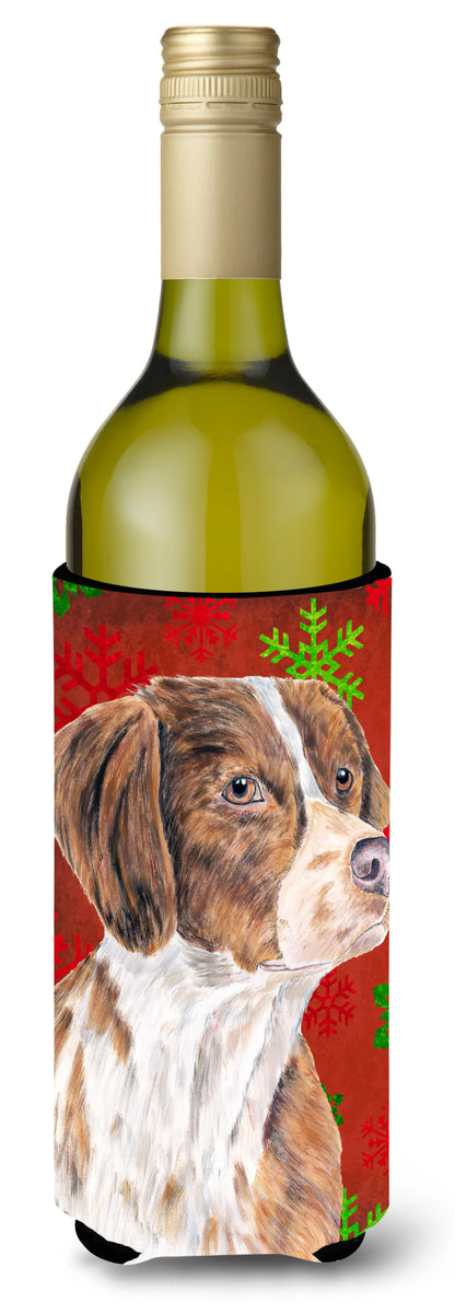 Red and Green Snowflakes Christmas Design with Dog Wine Bottle Hugger