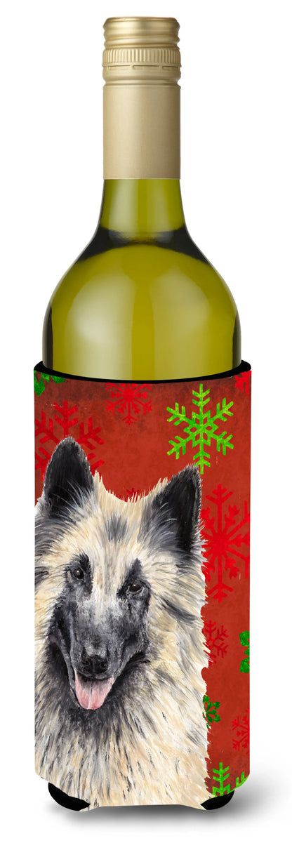 Red and Green Snowflakes Christmas Design with Dog Wine Bottle Hugger