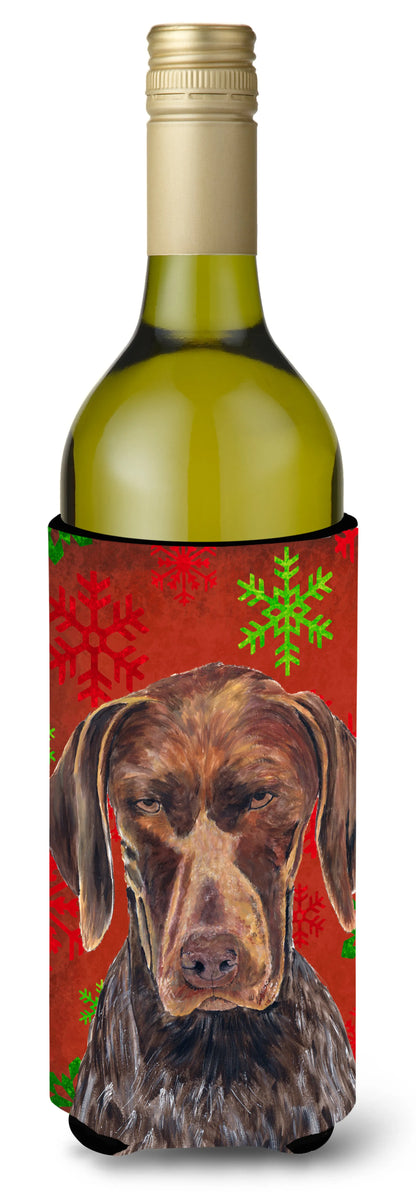 Red and Green Snowflakes Christmas Design with Dog Wine Bottle Hugger