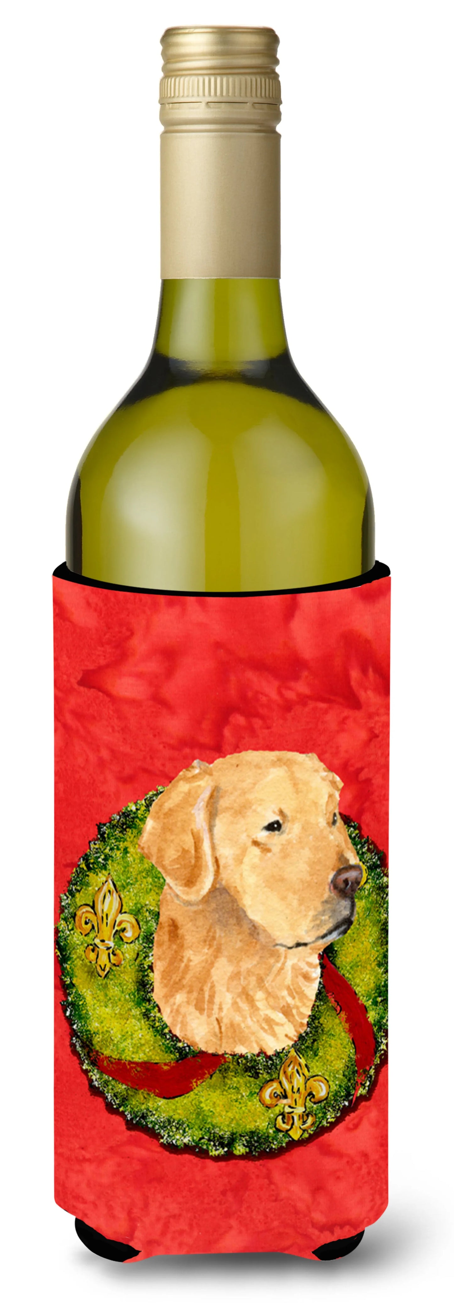 Christmas Wreath Design with Dog Wine Bottle Hugger