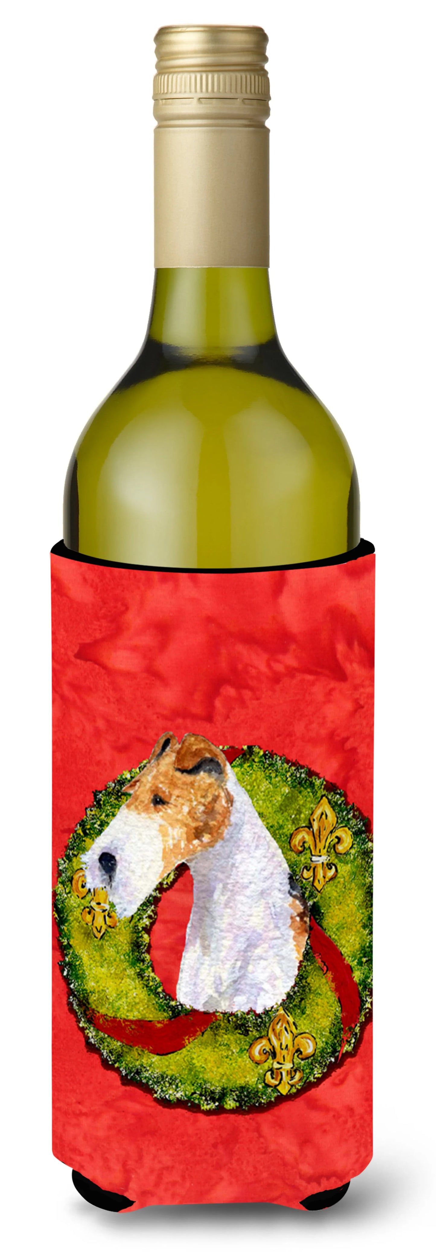 Christmas Wreath Design with Dog Wine Bottle Hugger