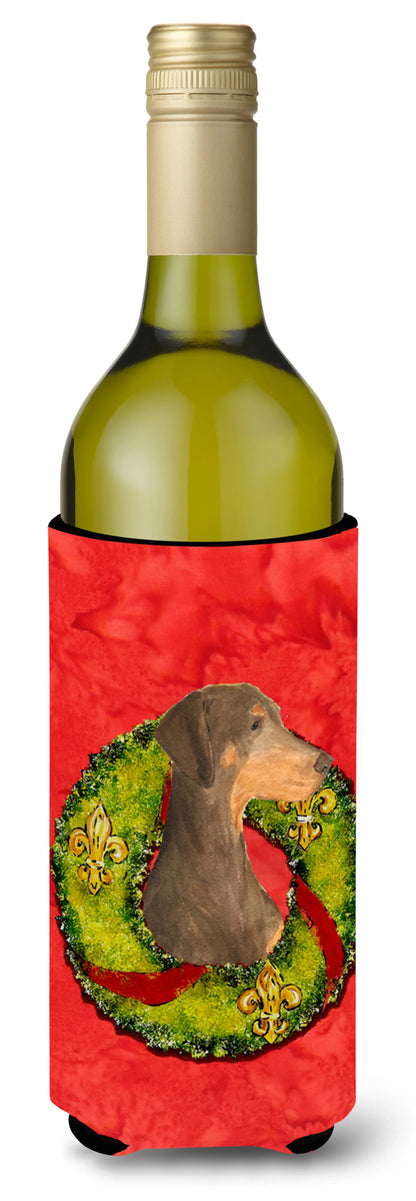 Christmas Wreath Design with Dog Wine Bottle Hugger