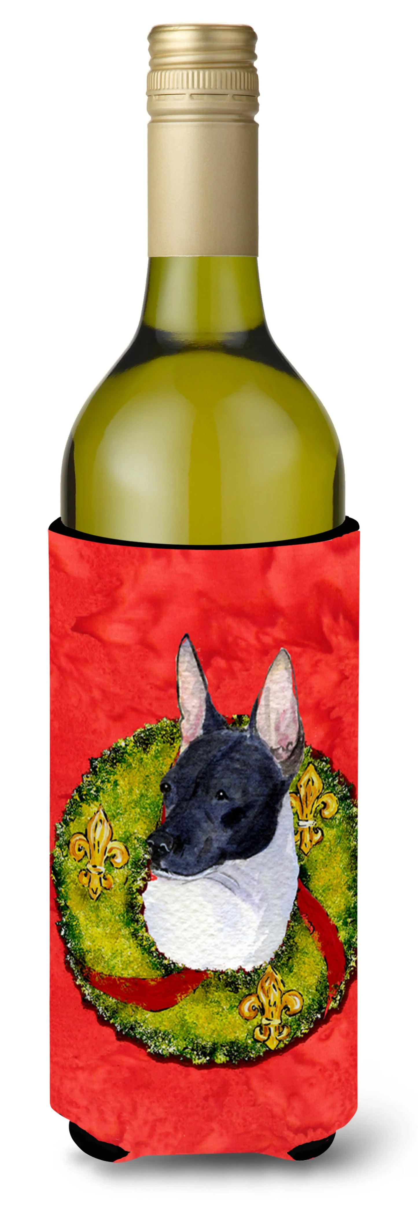 Christmas Wreath Design with Dog Wine Bottle Hugger