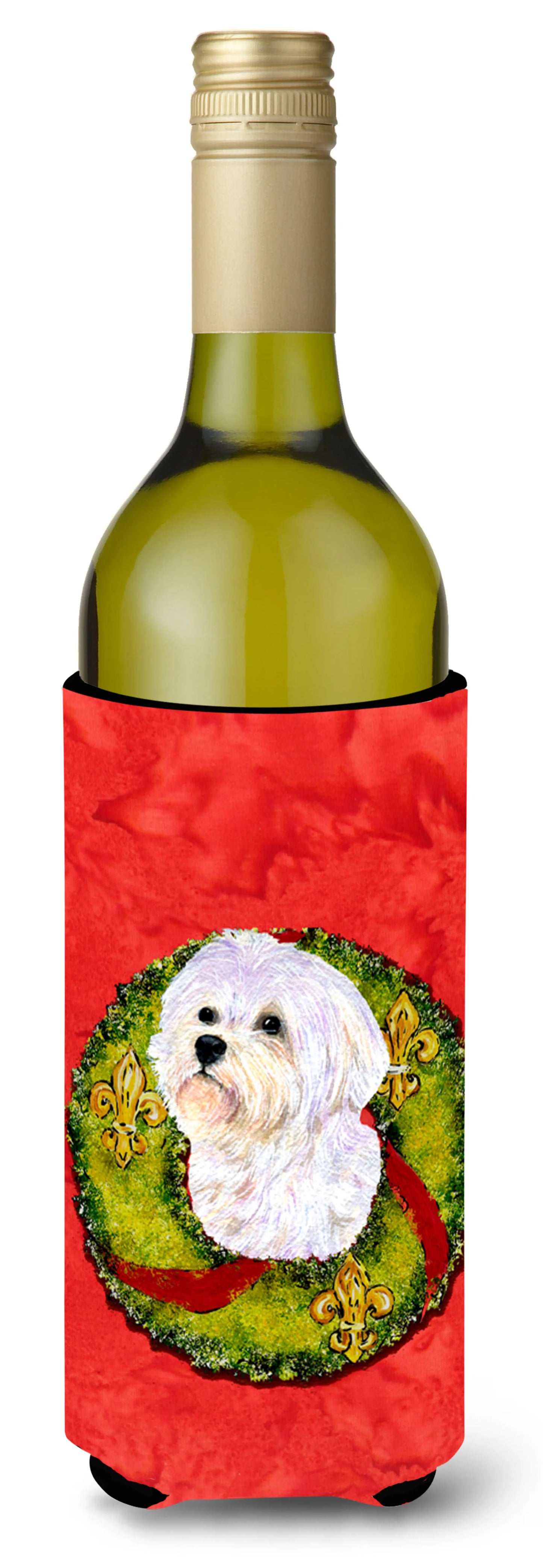 Christmas Wreath Design with Dog Wine Bottle Hugger