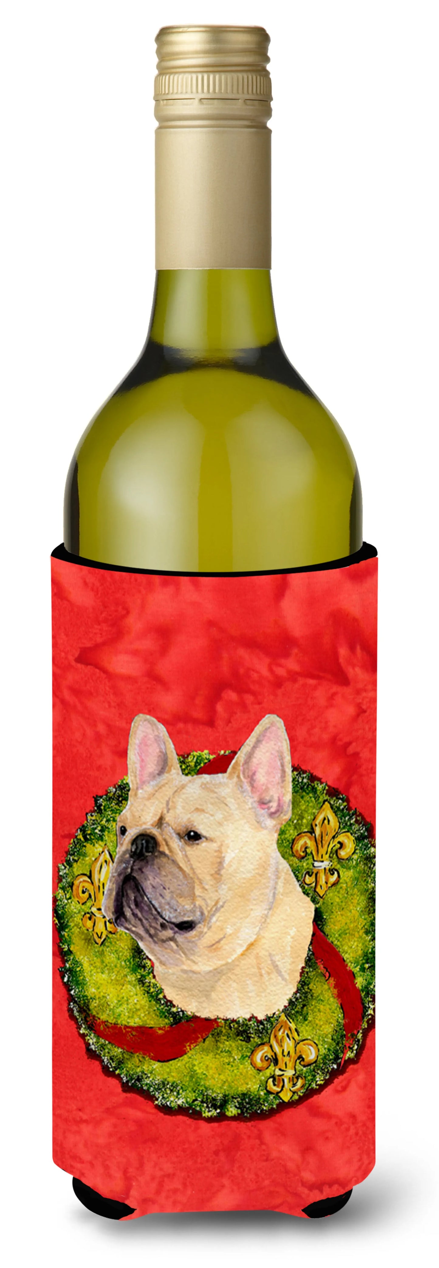 Christmas Wreath Design with Dog Wine Bottle Hugger