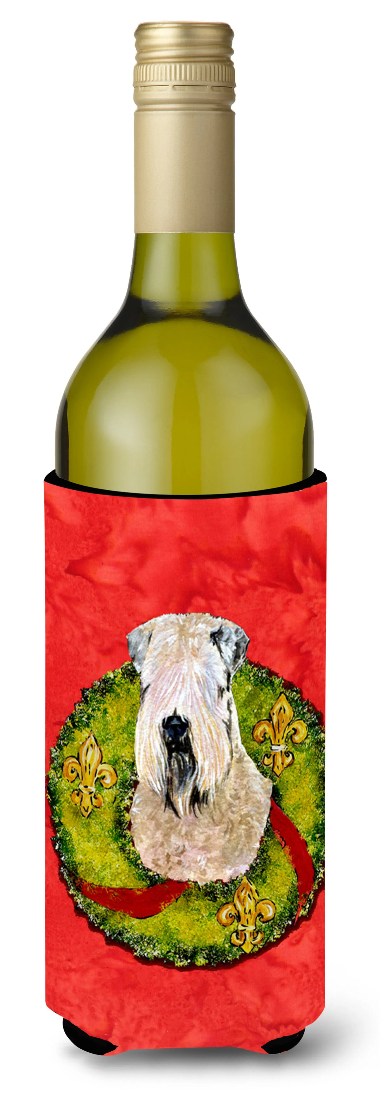 Christmas Wreath Design with Dog Wine Bottle Hugger