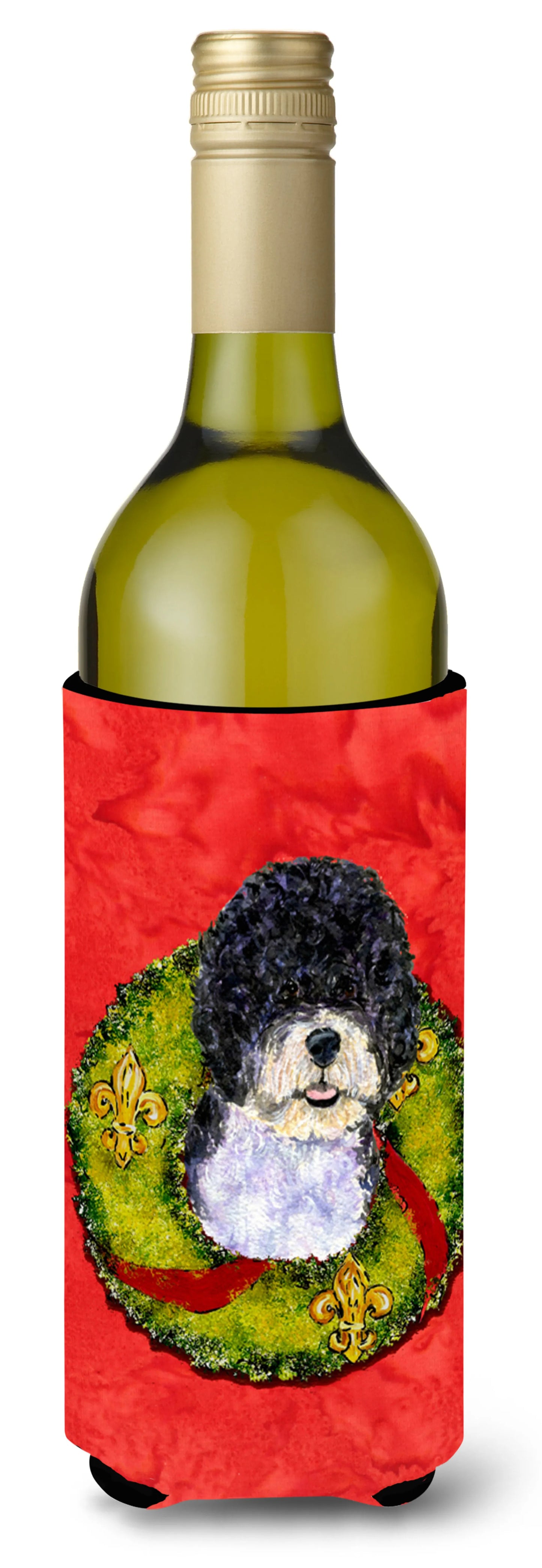 Christmas Wreath Design with Dog Wine Bottle Hugger