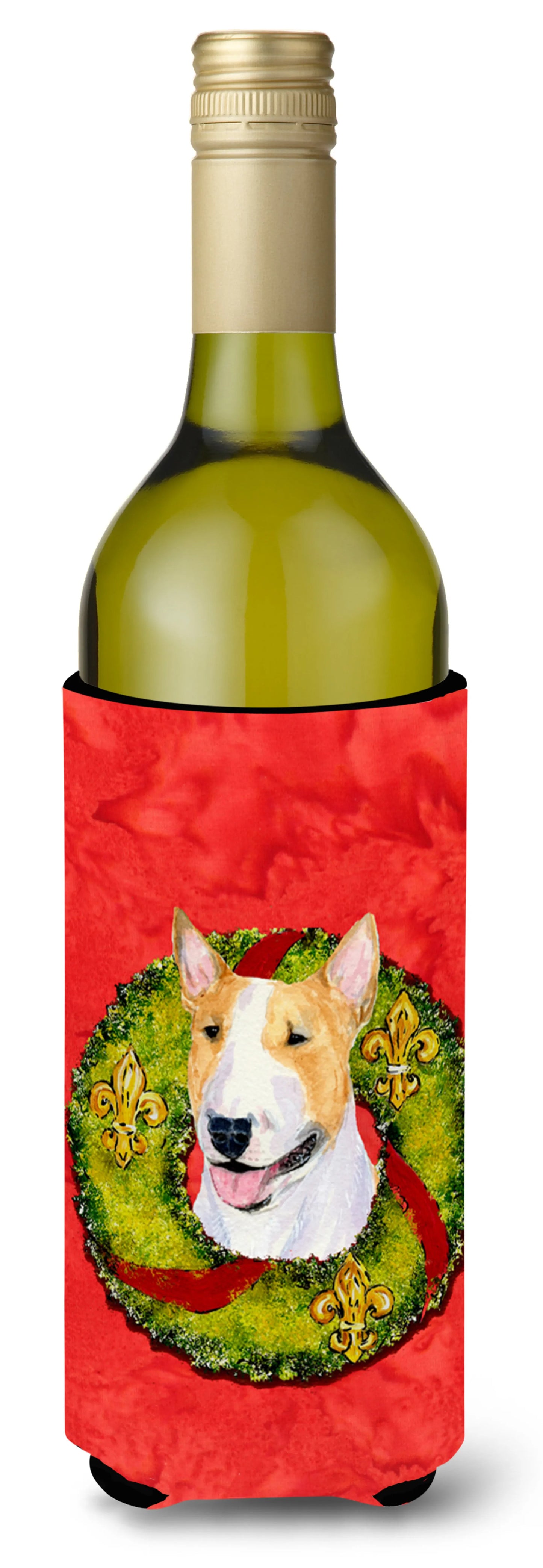 Christmas Wreath Design with Dog Wine Bottle Hugger