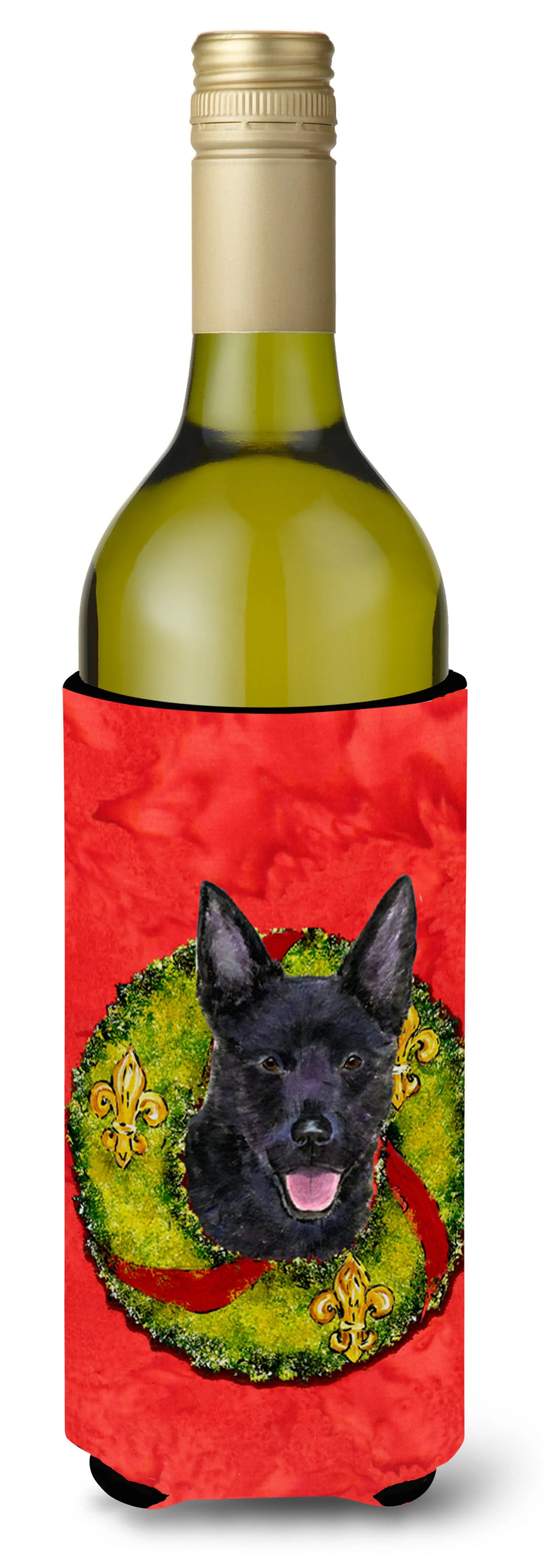 Christmas Wreath Design with Dog Wine Bottle Hugger