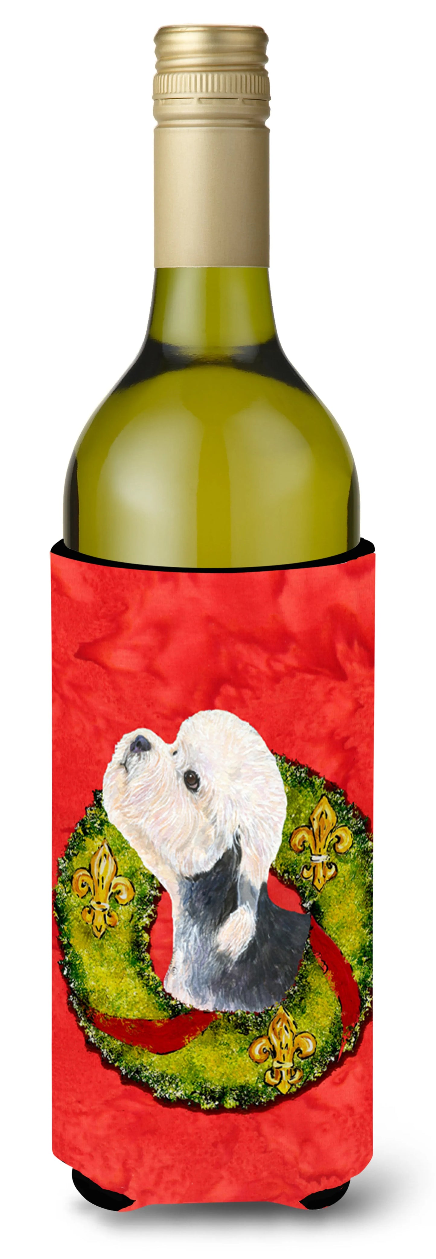 Christmas Wreath Design with Dog Wine Bottle Hugger