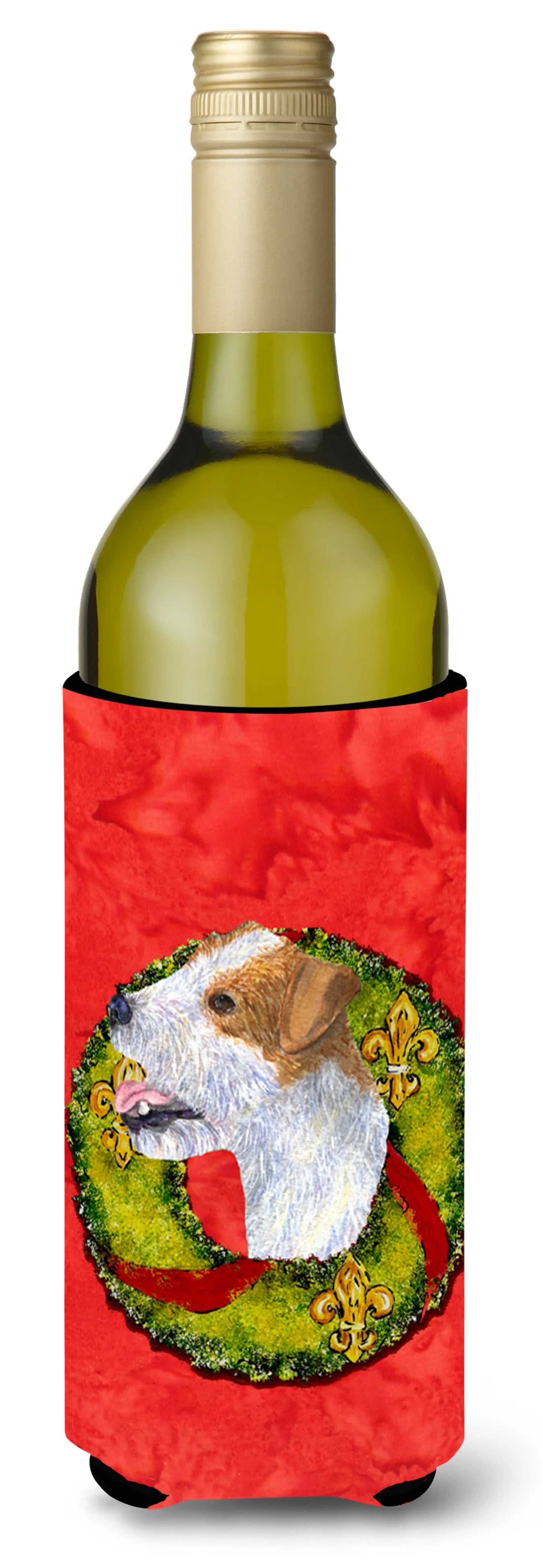 Christmas Wreath Design with Dog Wine Bottle Hugger