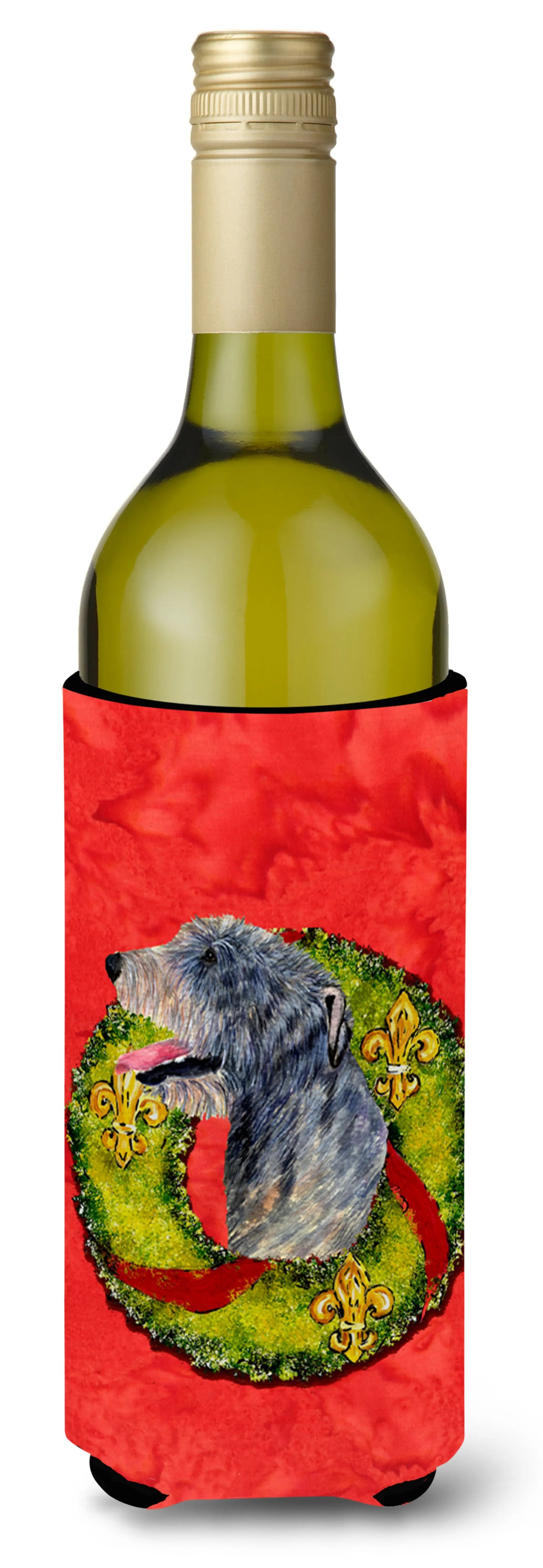 Christmas Wreath Design with Dog Wine Bottle Hugger