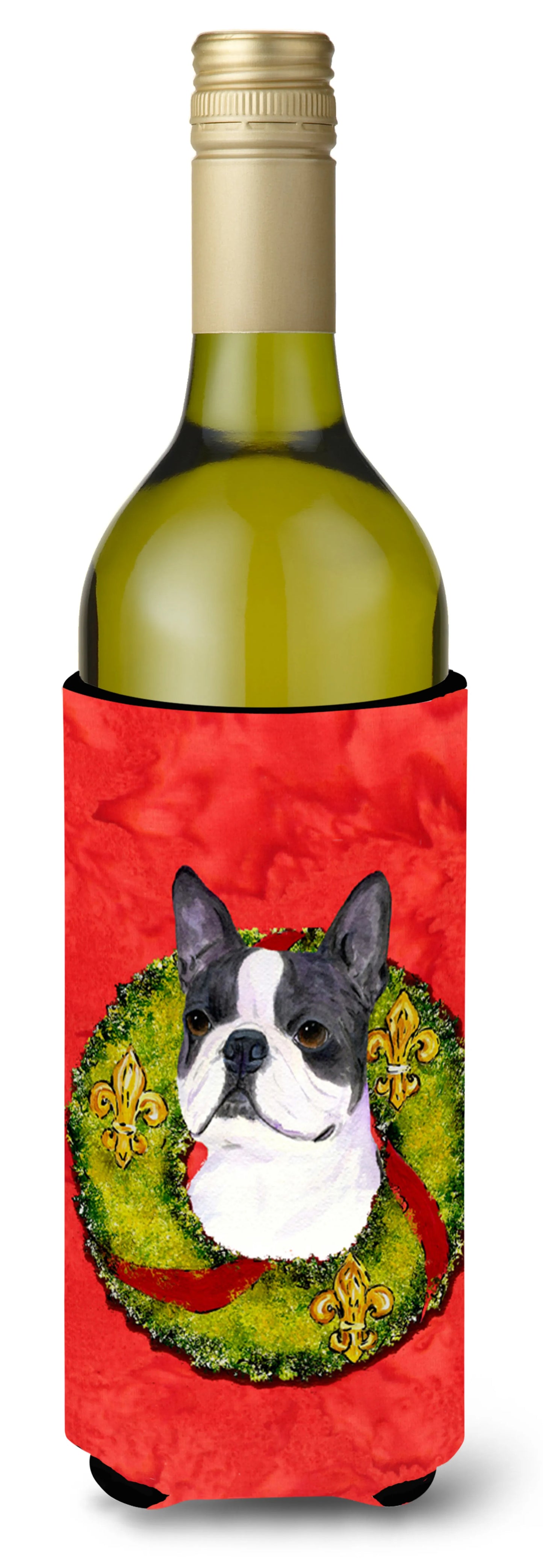 Christmas Wreath Design with Dog Wine Bottle Hugger