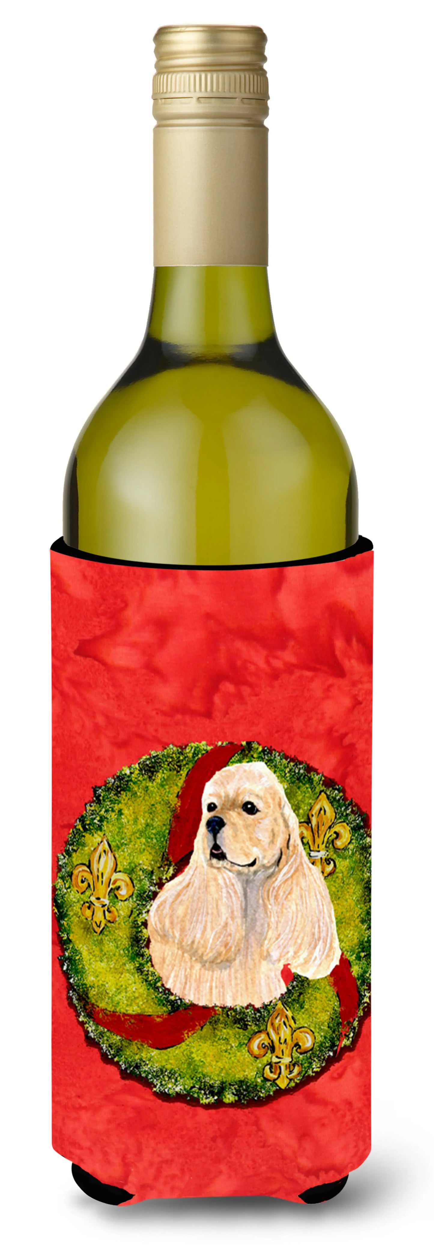 Christmas Wreath Design with Dog Wine Bottle Hugger