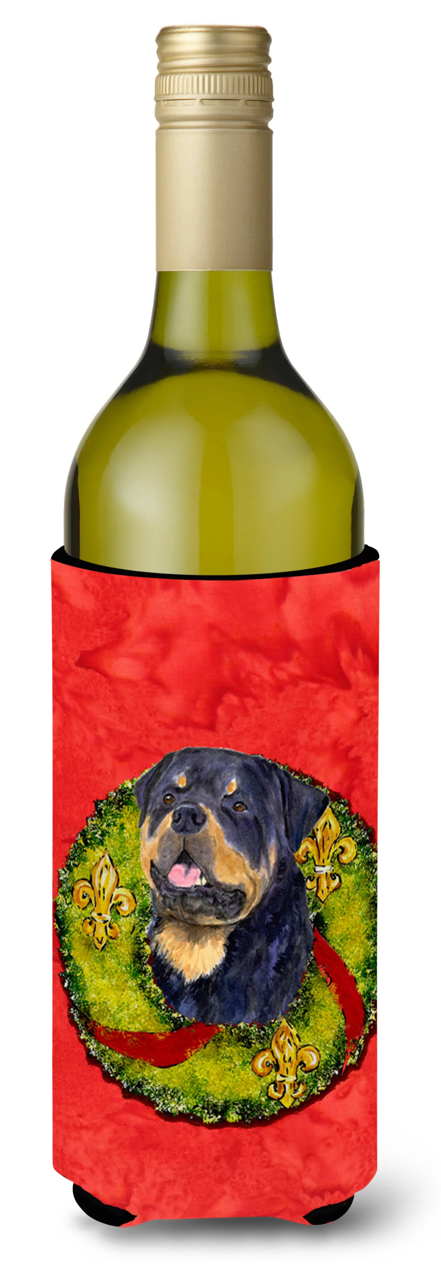 Christmas Wreath Design with Dog Wine Bottle Hugger