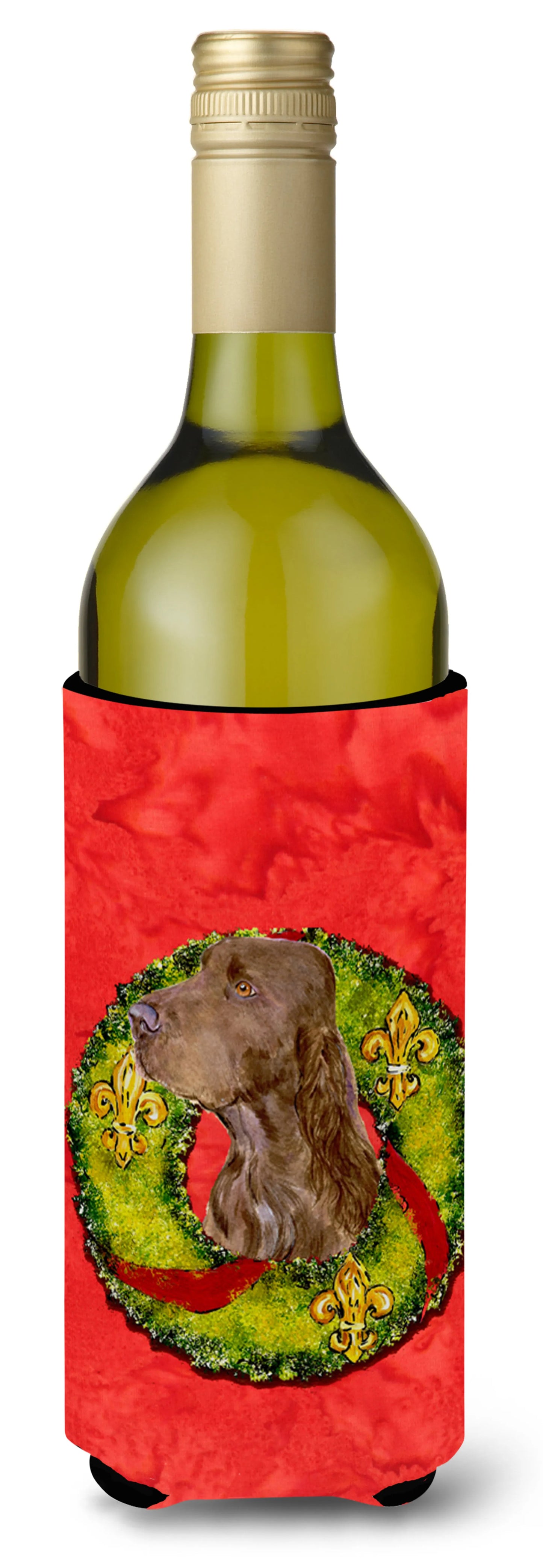 Christmas Wreath Design with Dog Wine Bottle Hugger