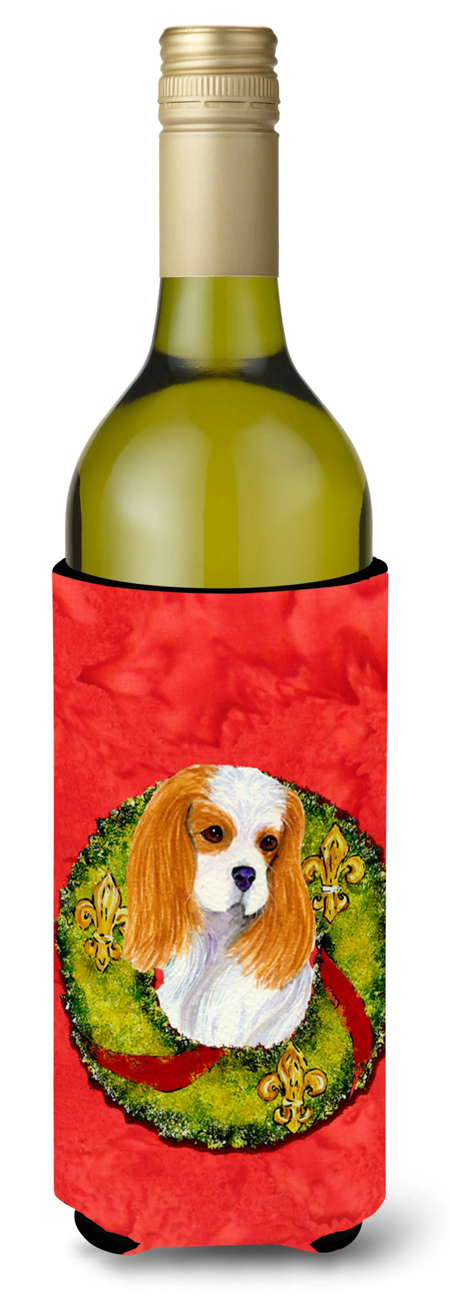 Christmas Wreath Design with Dog Wine Bottle Hugger