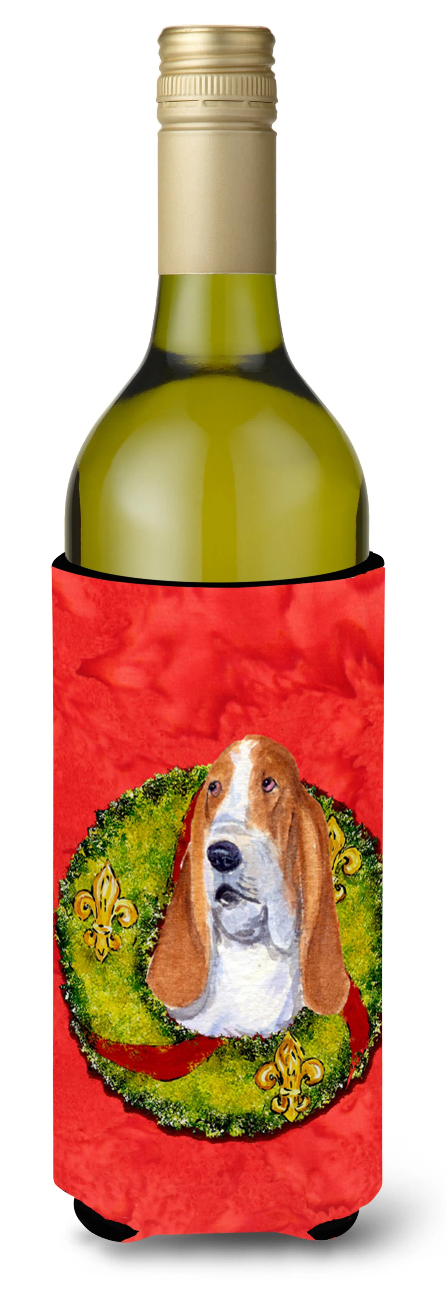 Christmas Wreath Design with Dog Wine Bottle Hugger