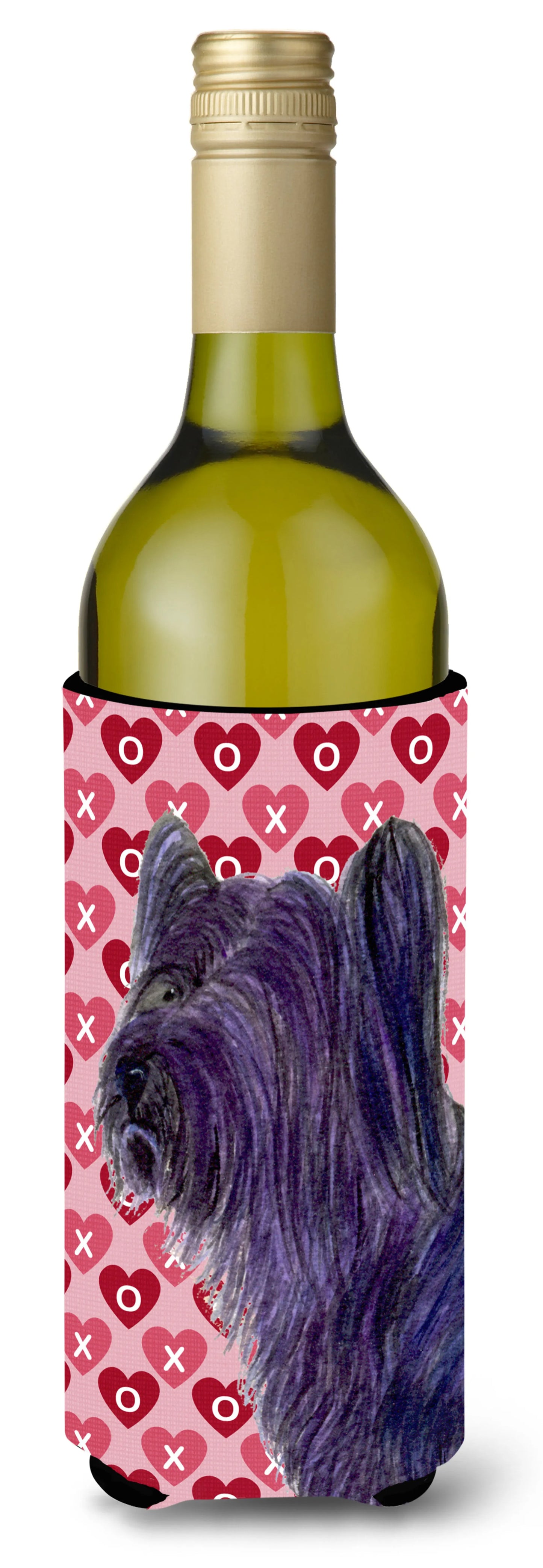 Hearts Love and Valentine's Day Design with Dog Wine Bottle Hugger