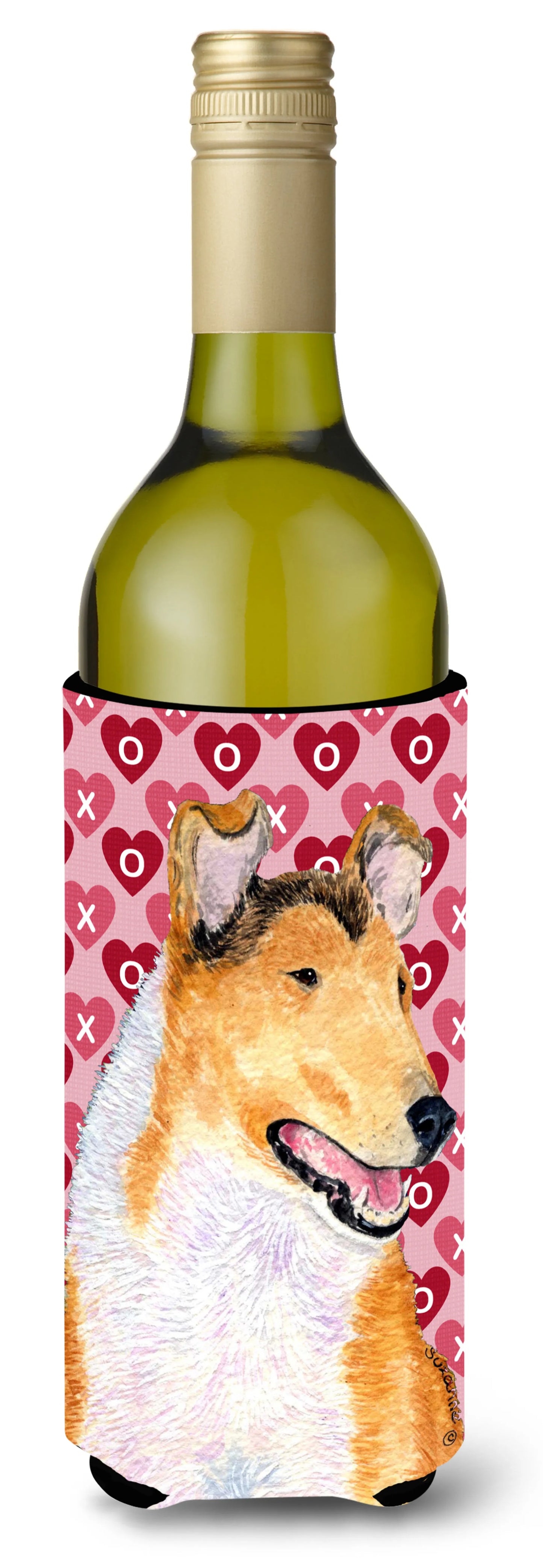 Hearts Love and Valentine's Day Design with Dog Wine Bottle Hugger