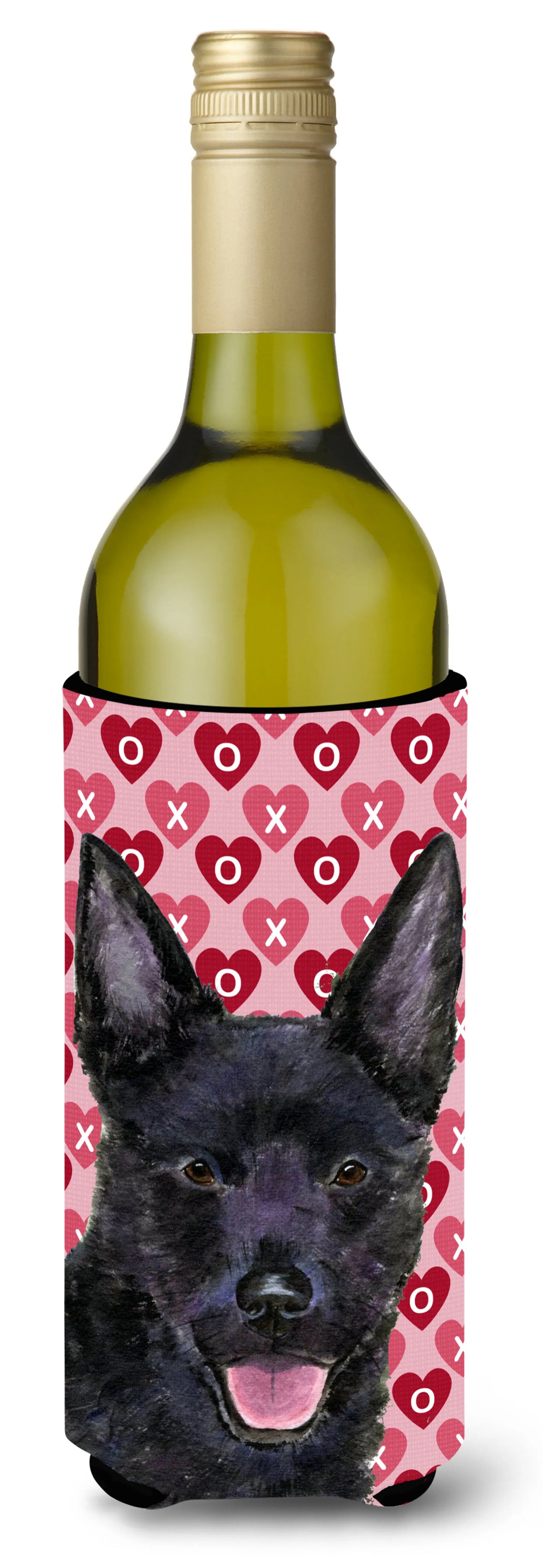 Hearts Love and Valentine's Day Design with Dog Wine Bottle Hugger