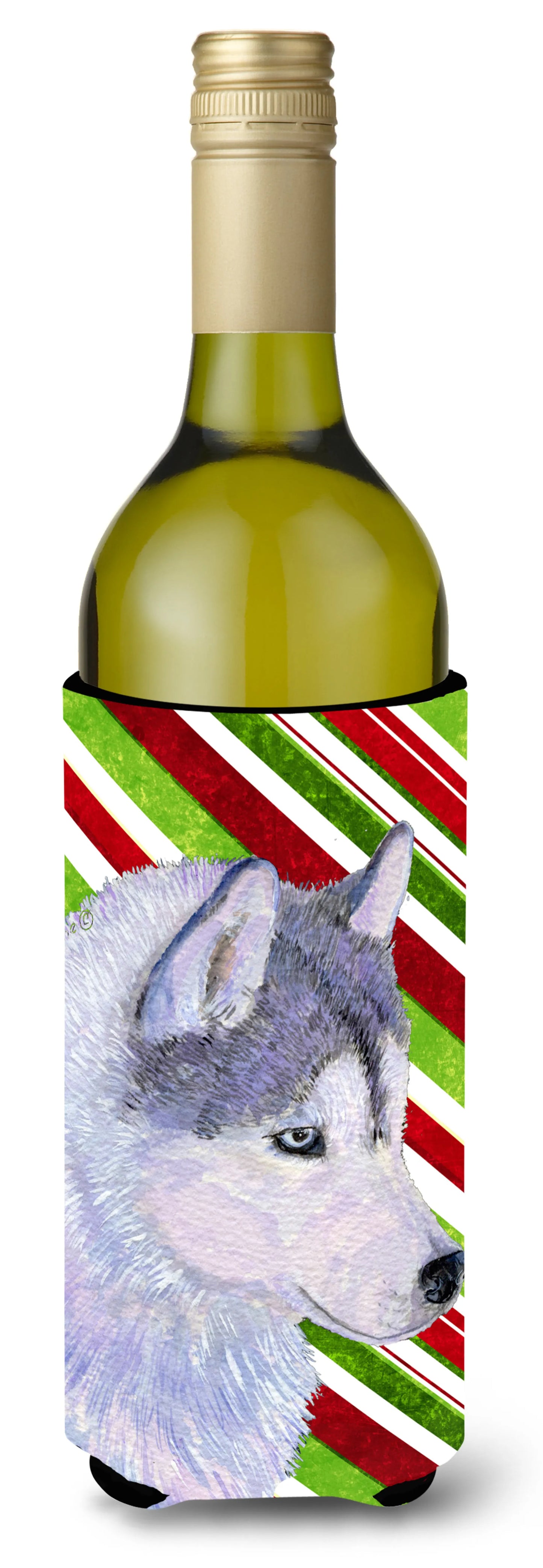 Candy Cane Christmas Design with Dog Wine Bottle Hugger