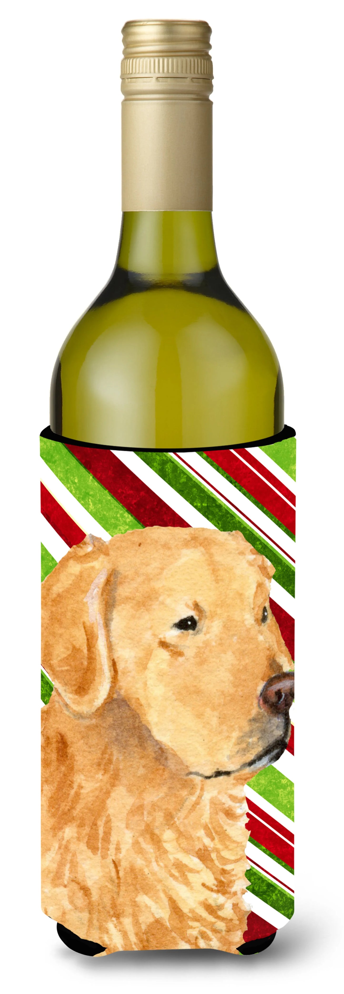 Candy Cane Christmas Design with Dog Wine Bottle Hugger