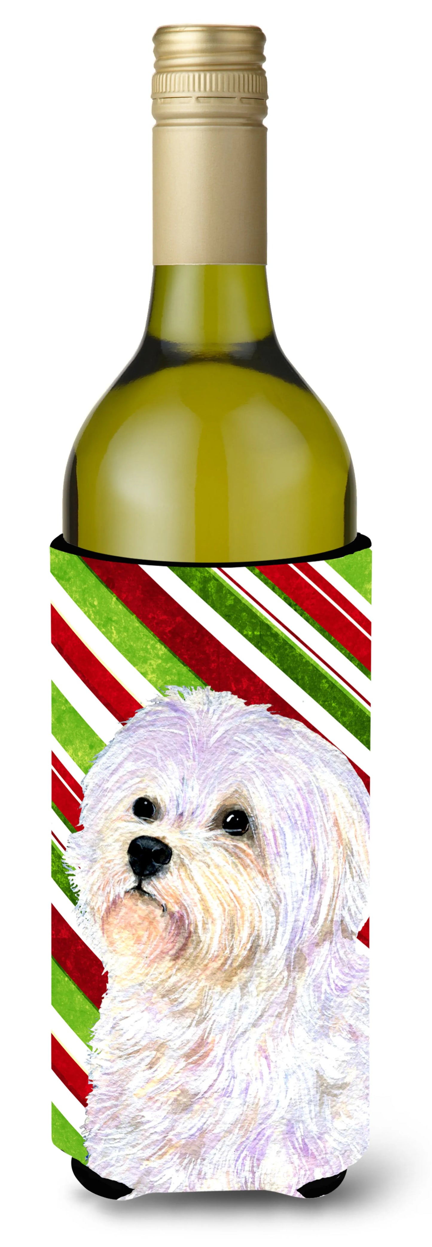 Candy Cane Christmas Design with Dog Wine Bottle Hugger