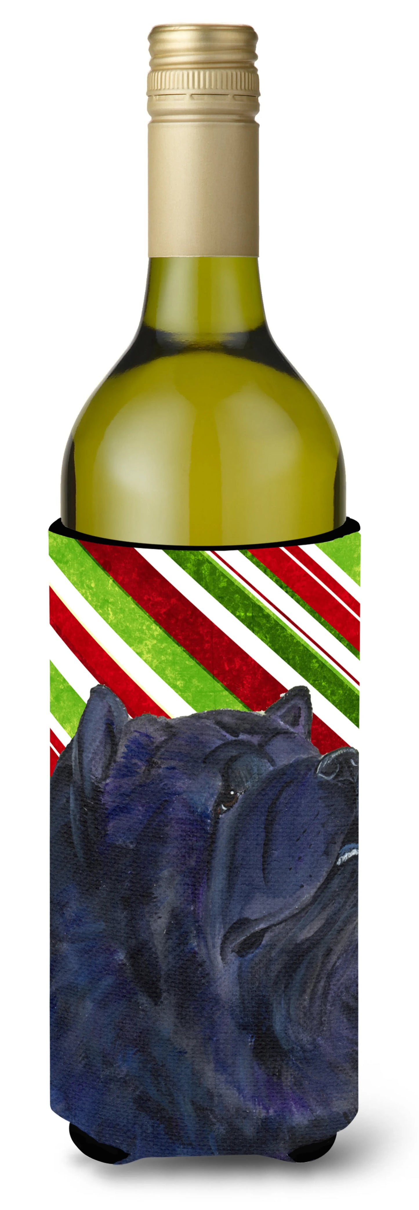 Candy Cane Christmas Design with Dog Wine Bottle Hugger