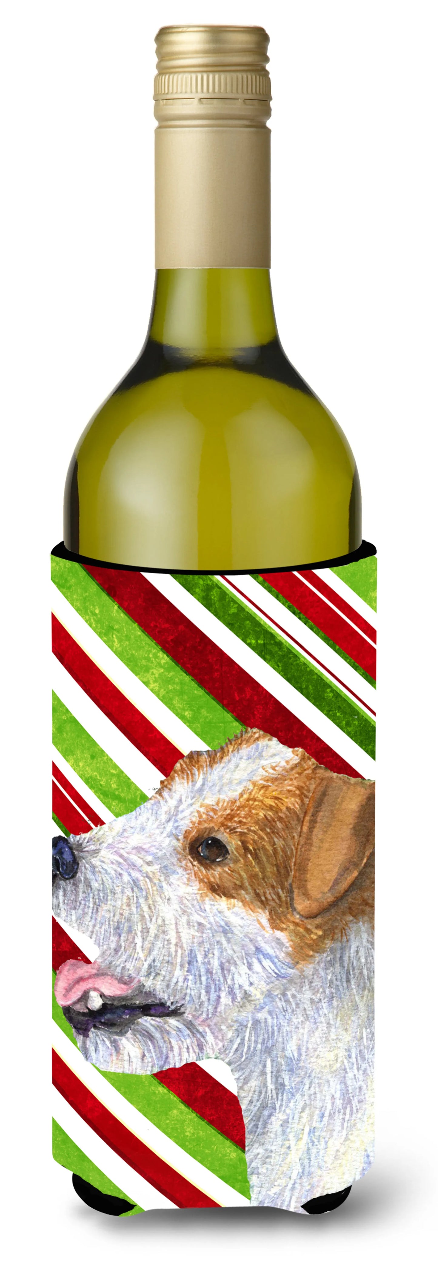 Candy Cane Christmas Design with Dog Wine Bottle Hugger