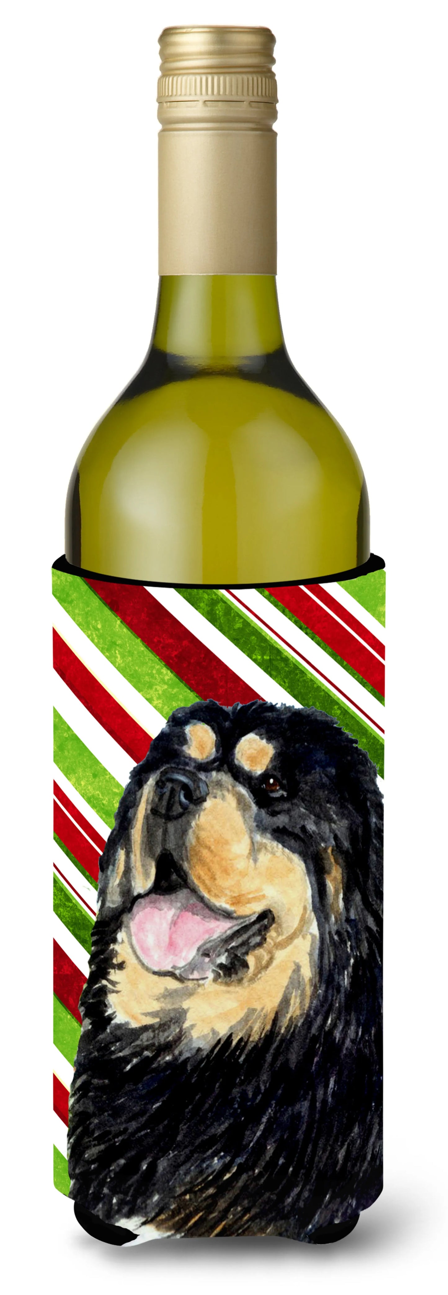 Candy Cane Christmas Design with Dog Wine Bottle Hugger