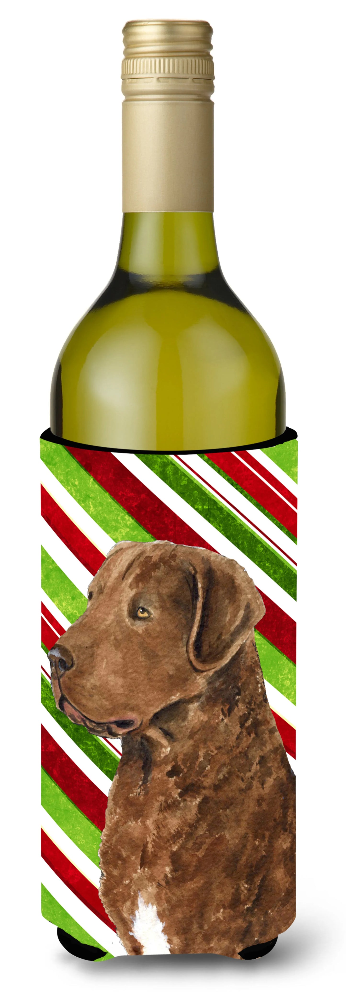 Candy Cane Christmas Design with Dog Wine Bottle Hugger